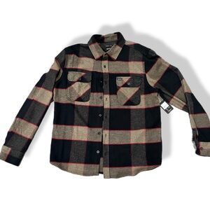 Brixton Black Plaid Bowery Long Sleeve Thick Fleece Flannel Shirt Men's Large